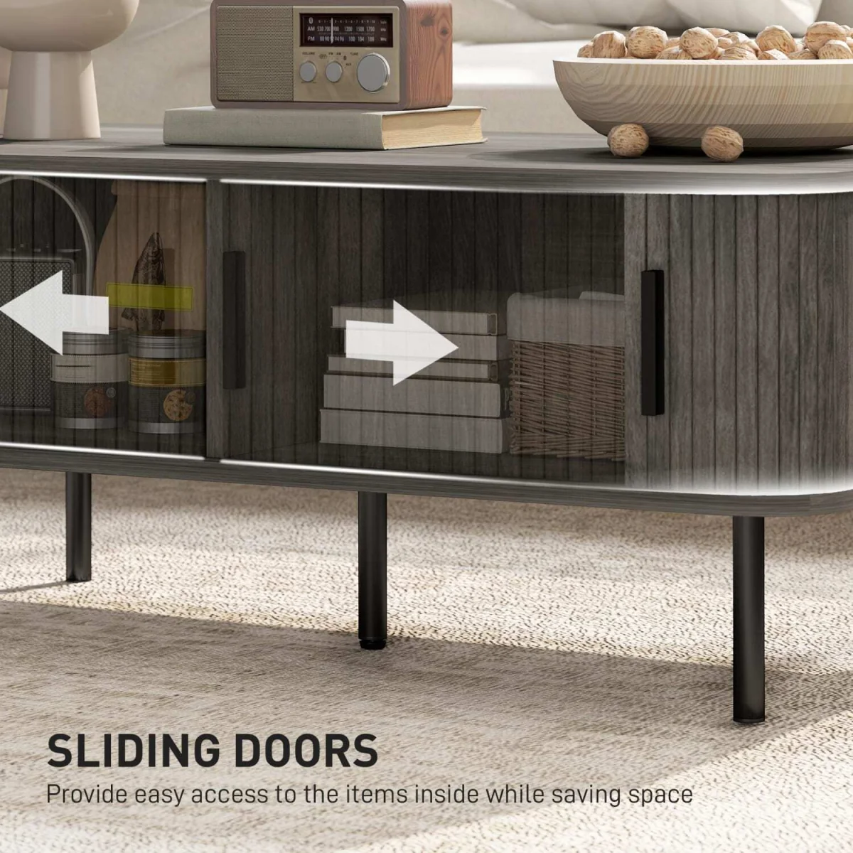 Yocoma Grey Wood-Effect Rectangular Coffee Table with Tambour Doors – image 6
