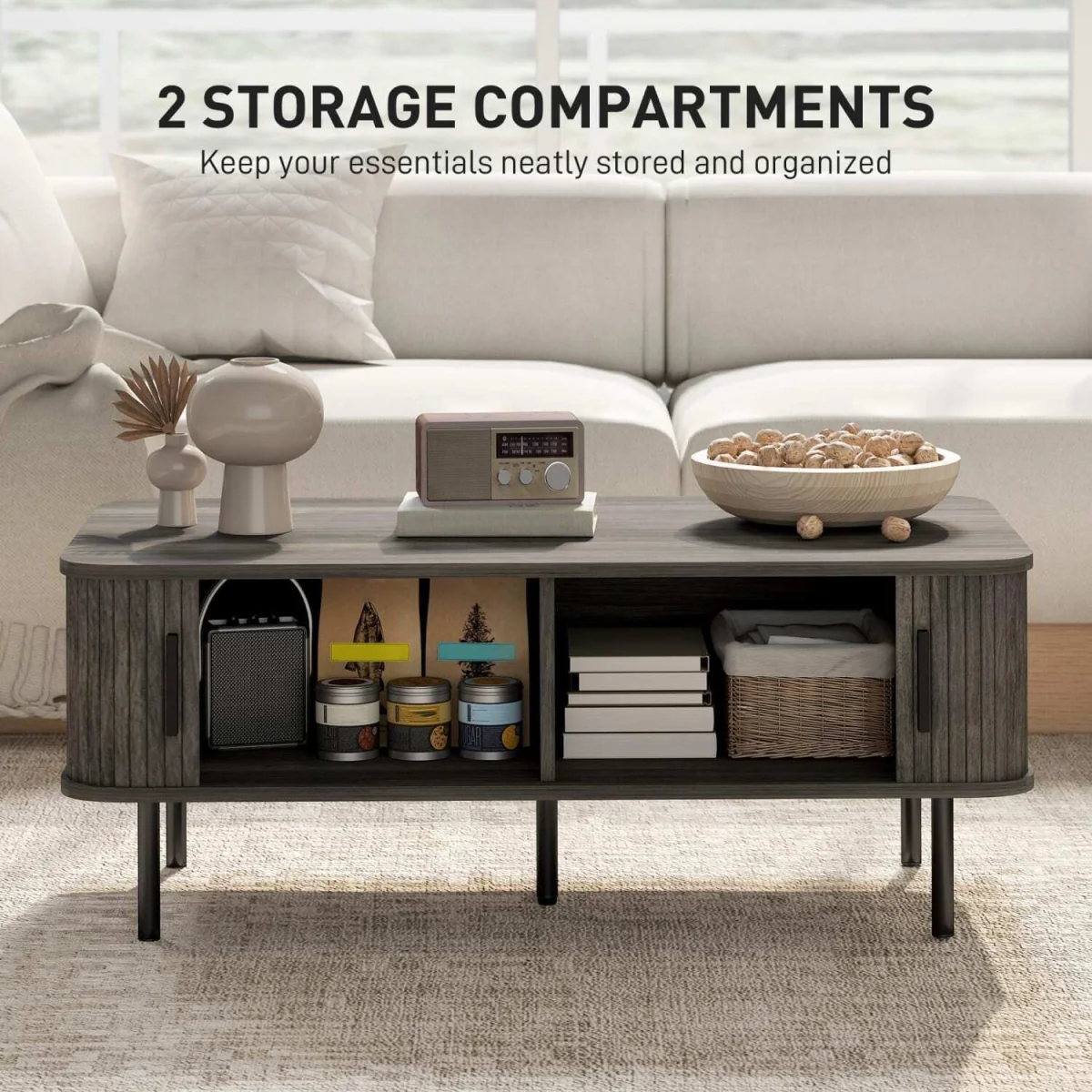 Yocoma Grey Wood-Effect Rectangular Coffee Table with Tambour Doors – image 7