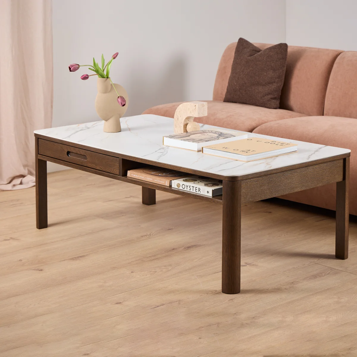 Southampton Rectangular Coffee Table 1 Drawer 1 Shelf  in Cream Ceramic - Cream Ceramic – image 2
