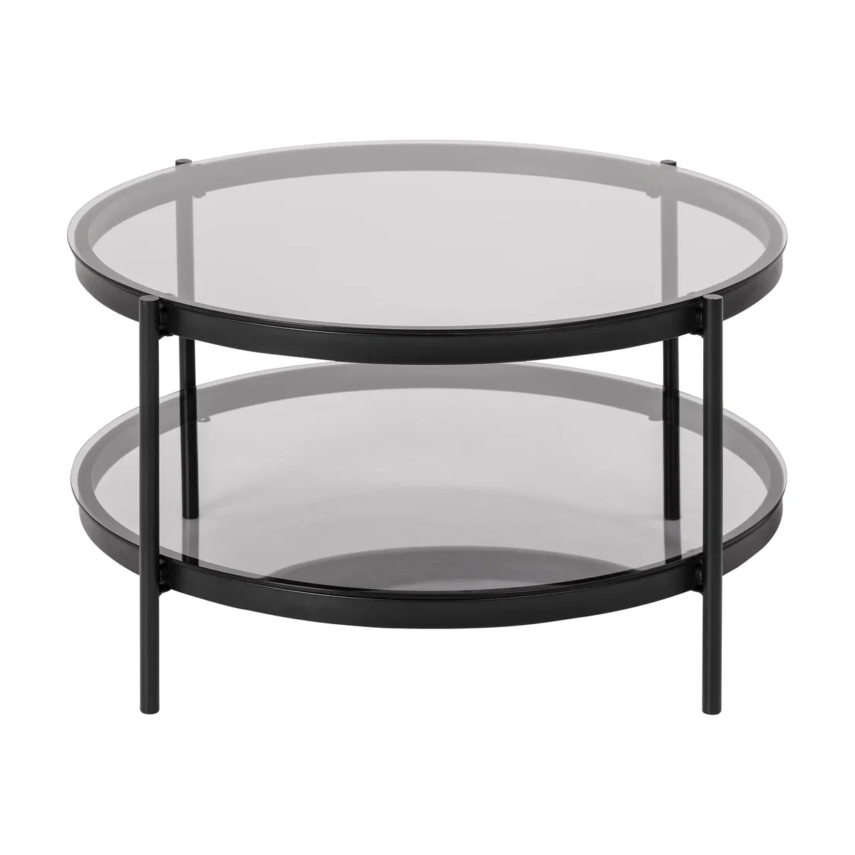 Bayonne Round Coffee Table in Black with Smoked Glass Top - Black & Smoked Glass – image 1