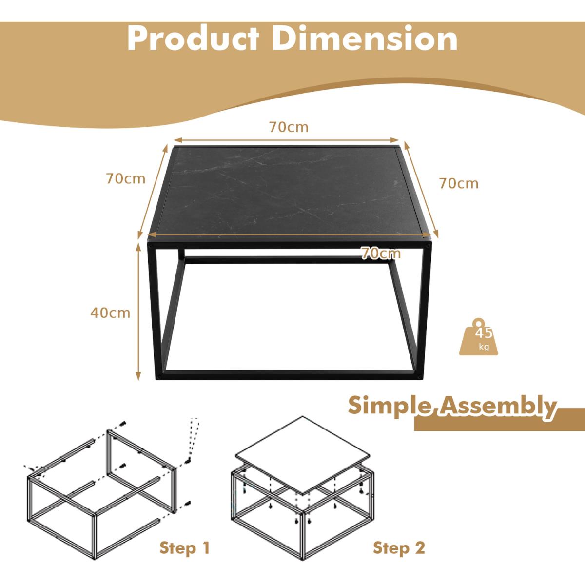 Costway Modern Square Coffee Table Center Cocktail Table - Black – image 3