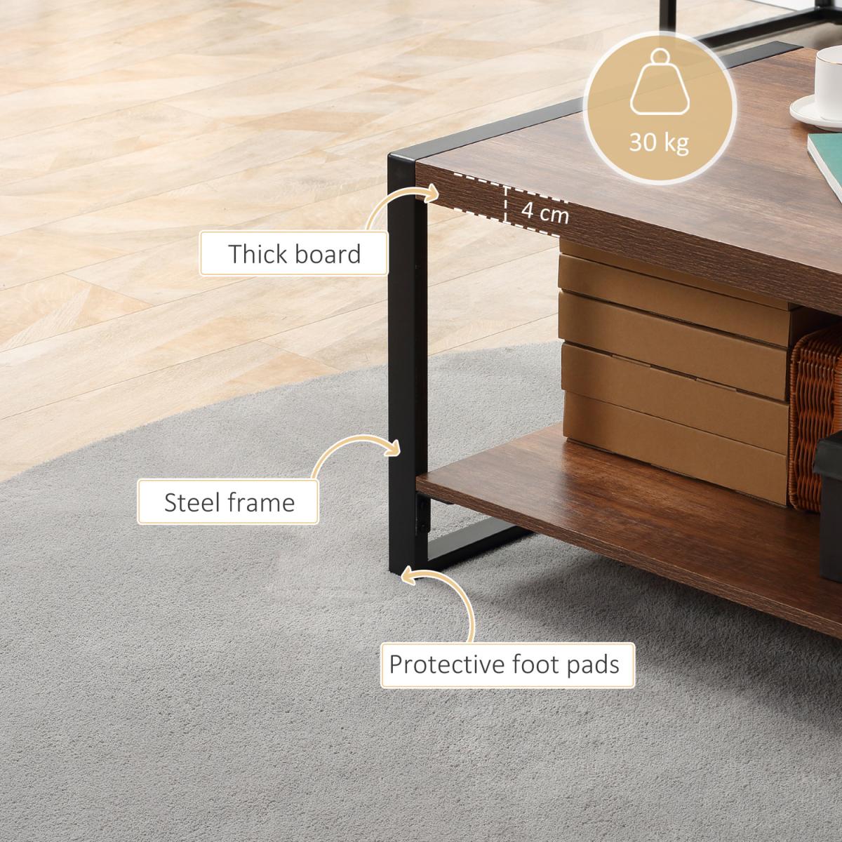 Coffee Table with Storage Shelf, Cocktail Table with Steel Frame - Brown – image 2