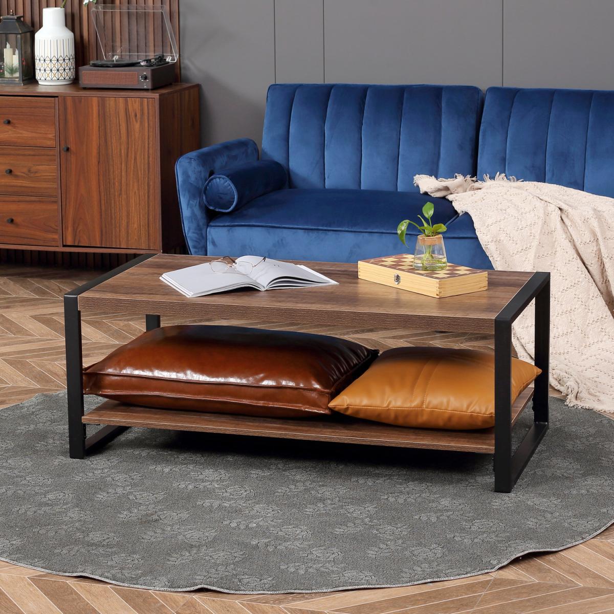 Coffee Table with Storage Shelf, Cocktail Table with Steel Frame - Brown – image 1