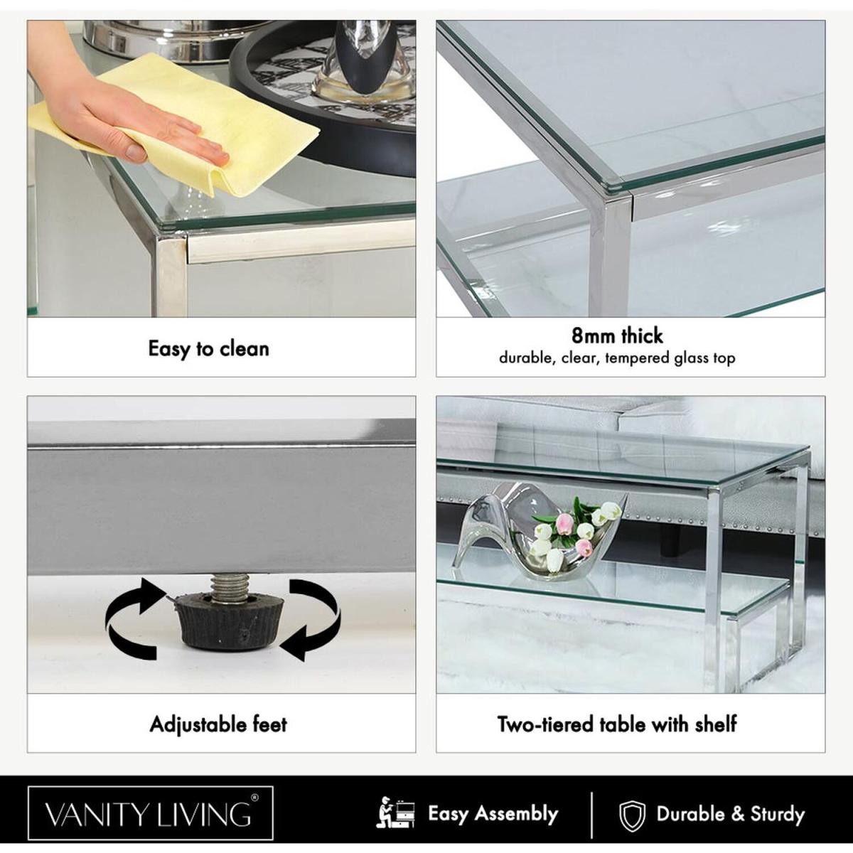 Clear Glass Coffee Table, Centre Table - Silver – image 2