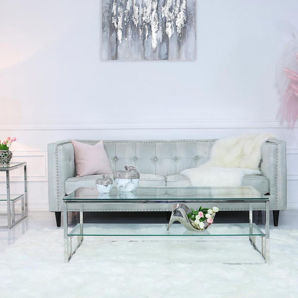 Clear Glass Coffee Table, Centre Table - Silver – image 3