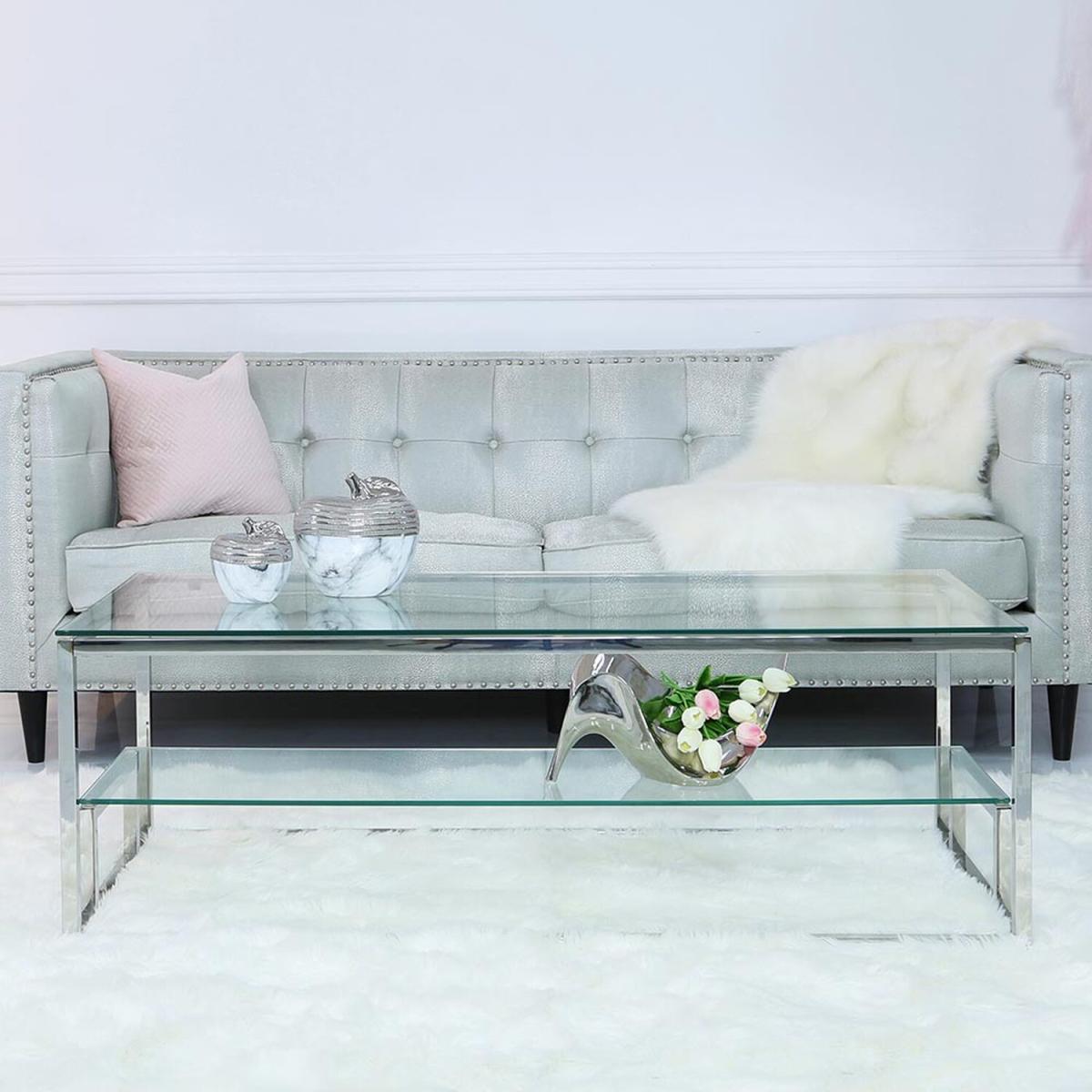 Clear Glass Coffee Table, Centre Table - Silver – image 4