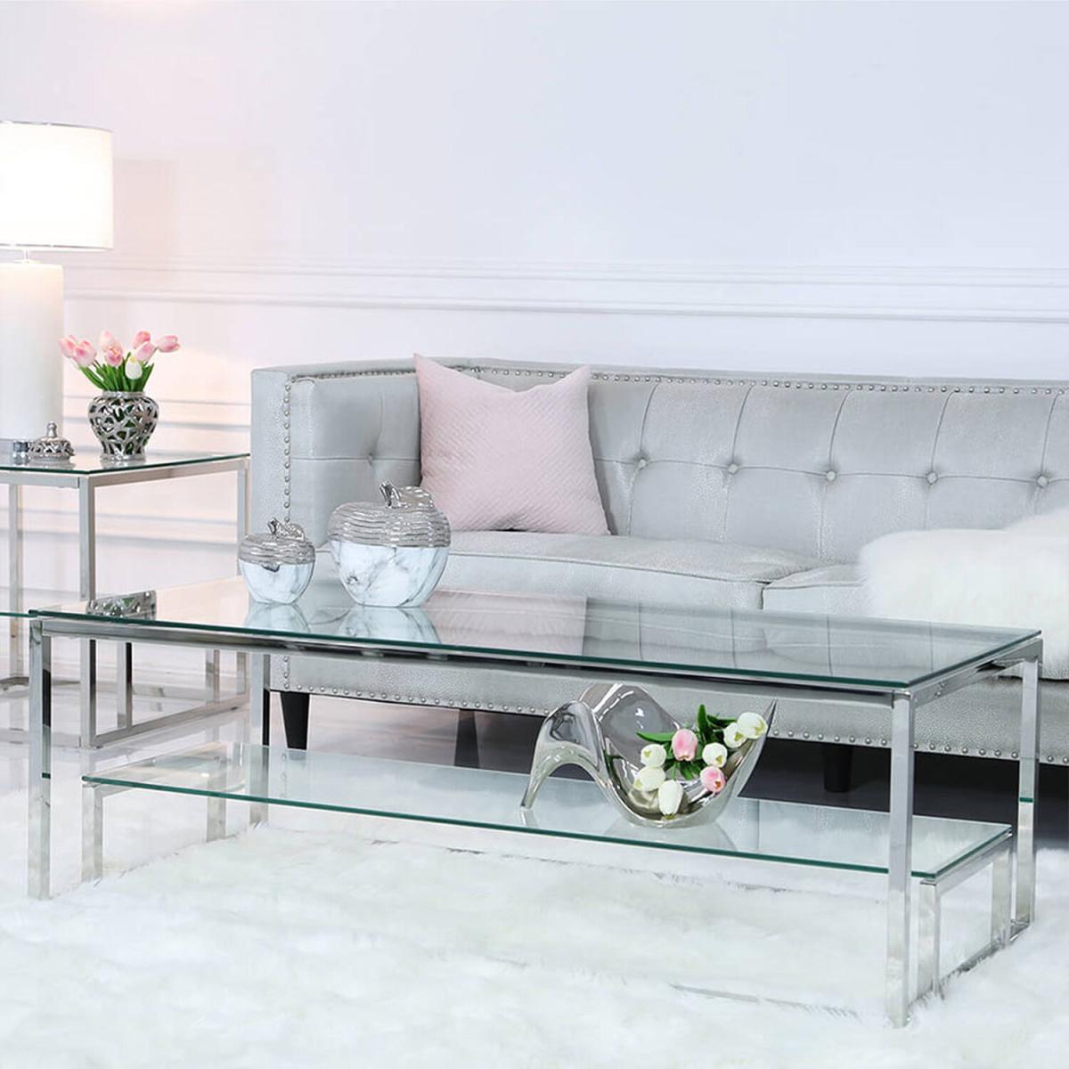 Clear Glass Coffee Table, Centre Table - Silver – image 1