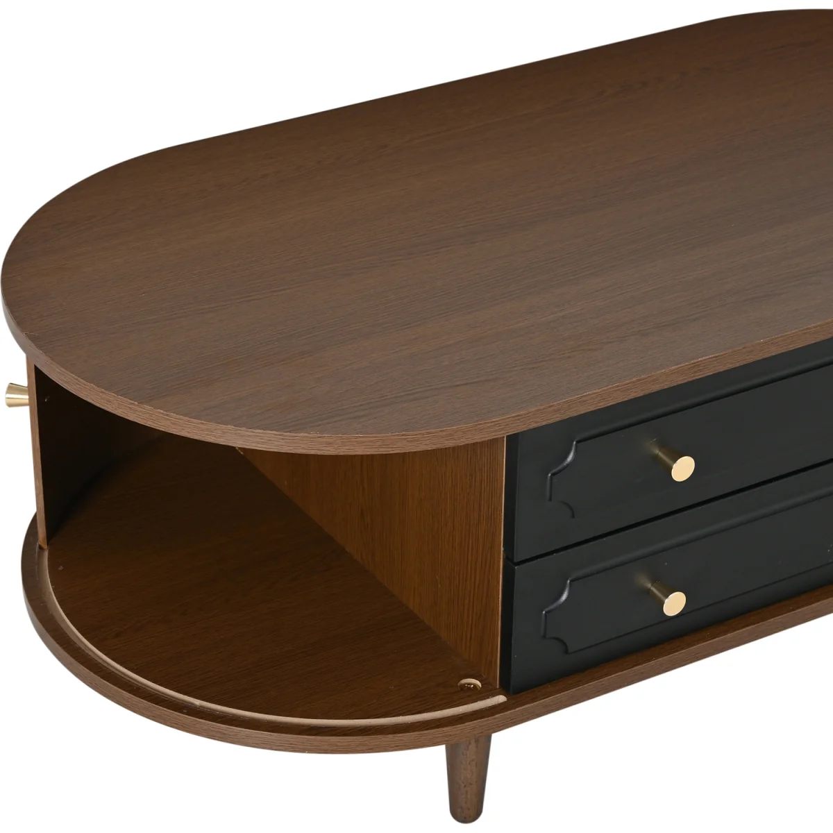 Walnut Finish Coffee Table with 2 Drawers and Roll-Up Door - Walnut – image 4