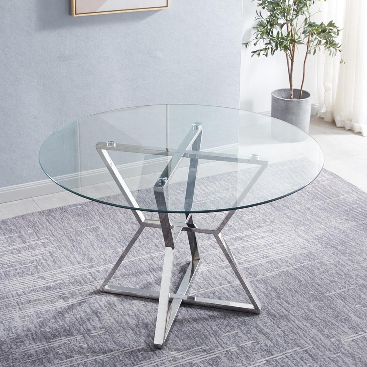 Round Tempered Glass Coffee Table With Chromed Crossed Legs Home furniture - Silvery – image 7