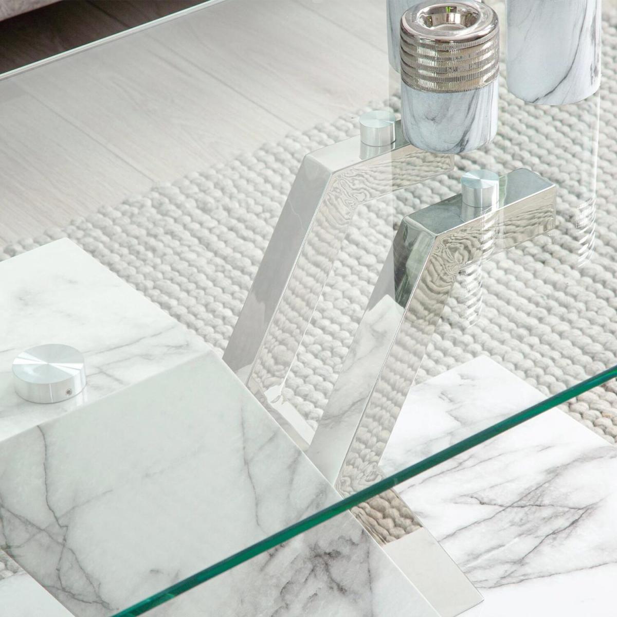 Coffee Table for Living Room Furniture, Glass top Centre Table - white – image 2