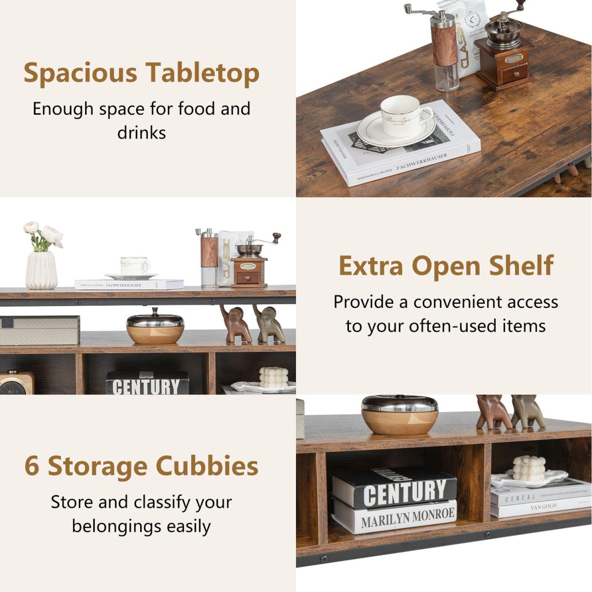 Costway Industrial 3-Tier Coffee Table Rectangular Center Table - Brown – image 3