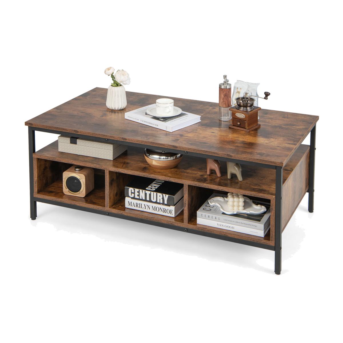 Costway Industrial 3-Tier Coffee Table Rectangular Center Table - Brown – image 1