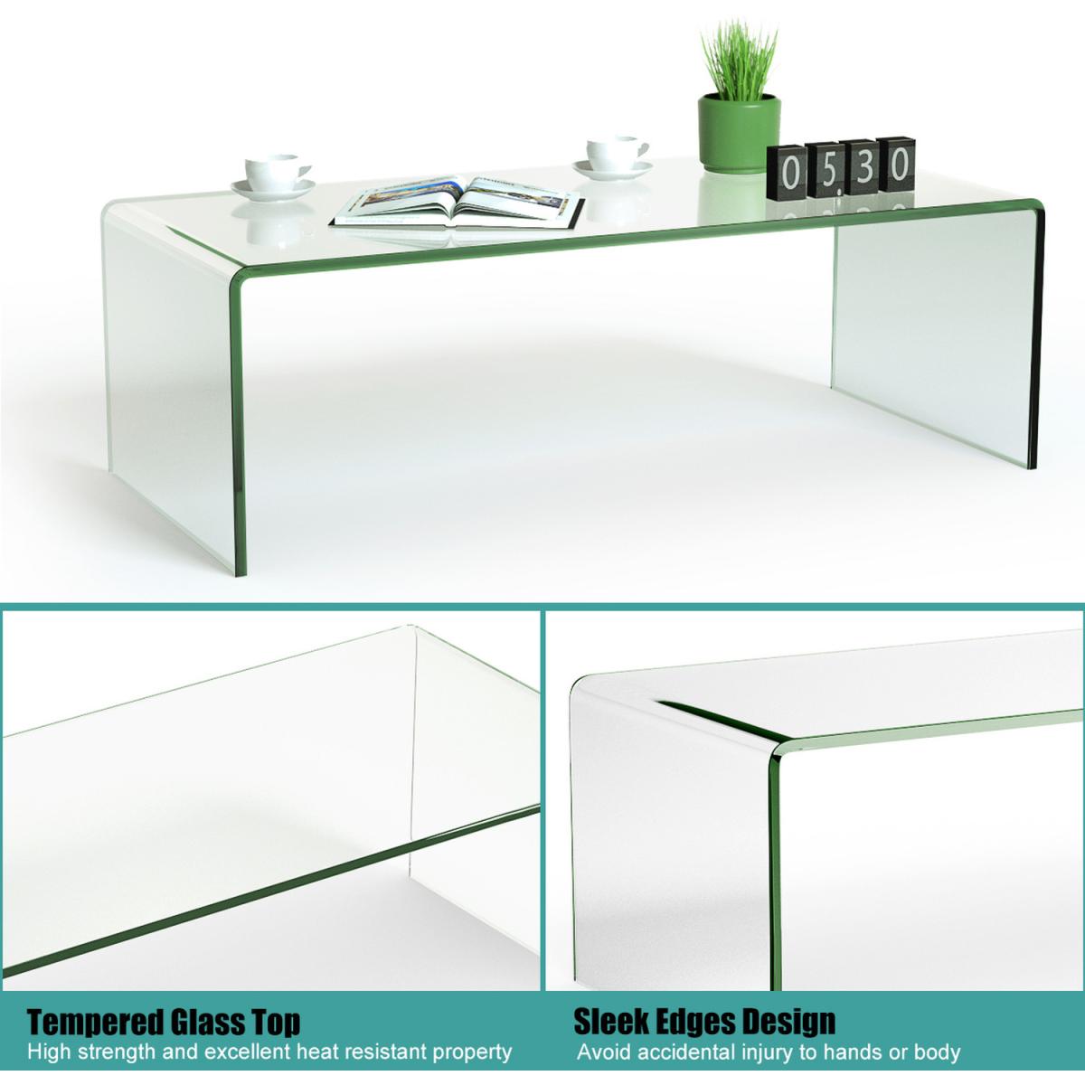 Costway U-shape Glass Coffee Table-Transparent - Transparent – image 4