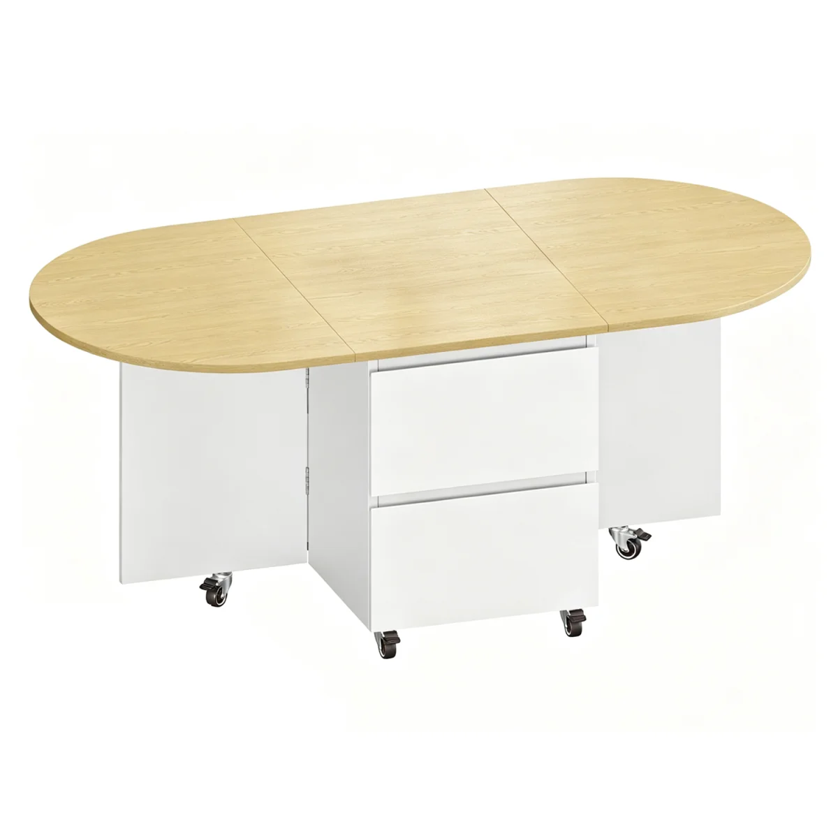Yaheetech Expandable Coffee Table with 6 Wheels & Storage - White/Oak – image 3