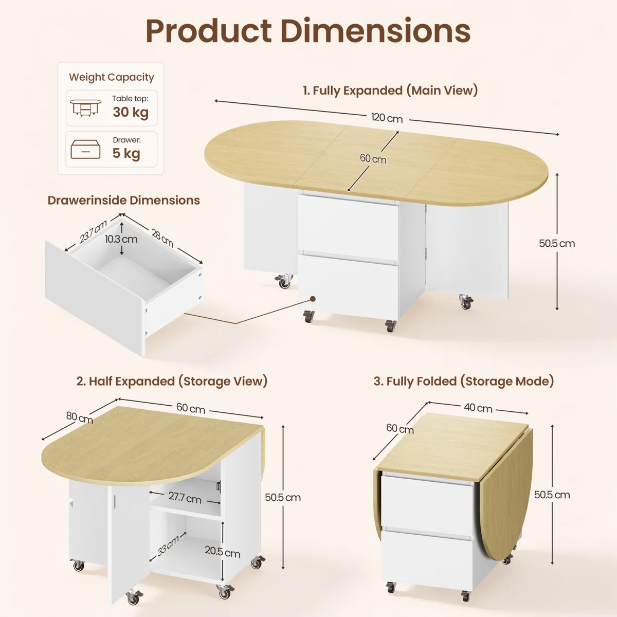 Yaheetech Expandable Coffee Table with 6 Wheels & Storage - White/Oak – image 4