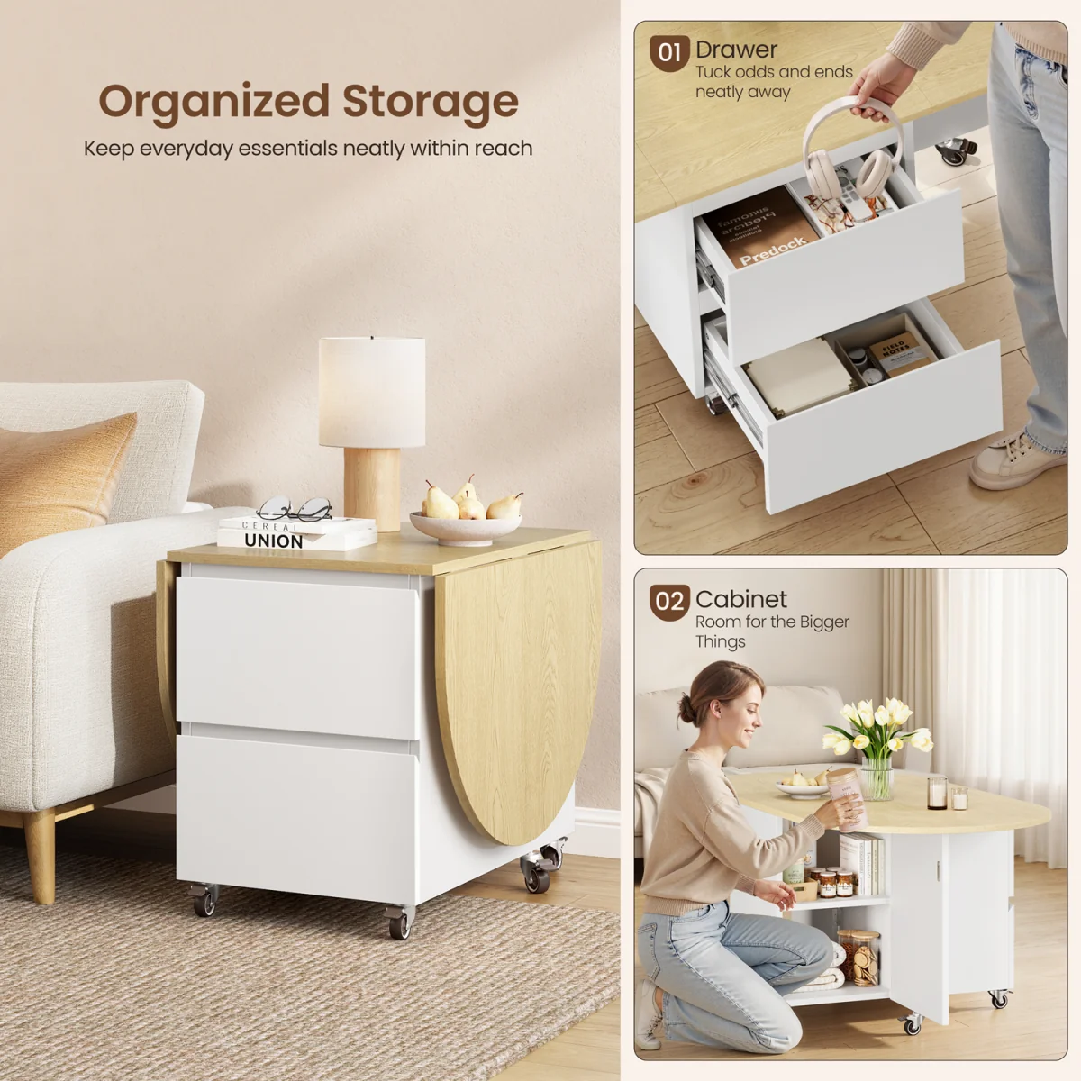 Yaheetech Expandable Coffee Table with 6 Wheels & Storage - White/Oak – image 5