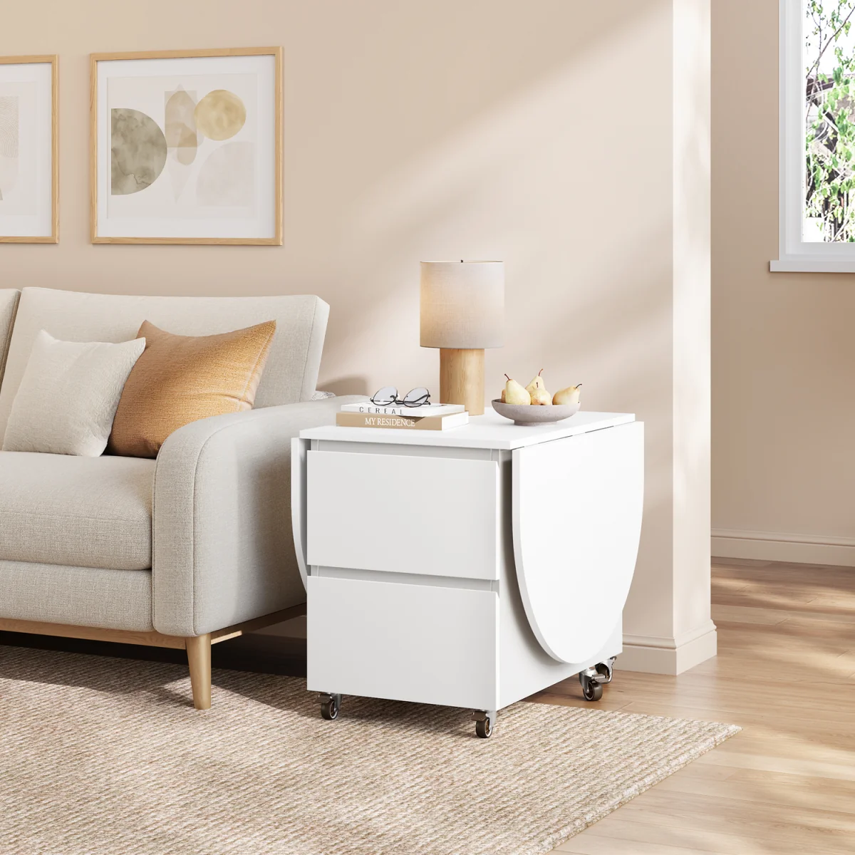 Yaheetech Expandable Coffee Table with 6 Wheels & Storage - White/Oak – image 8