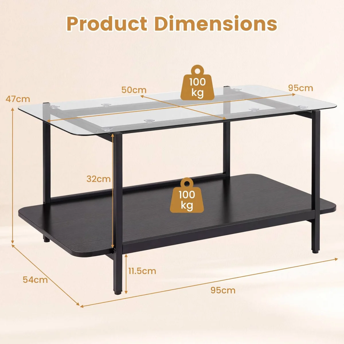 2 Tier Tempered Glass Coffee Table - Black – image 2