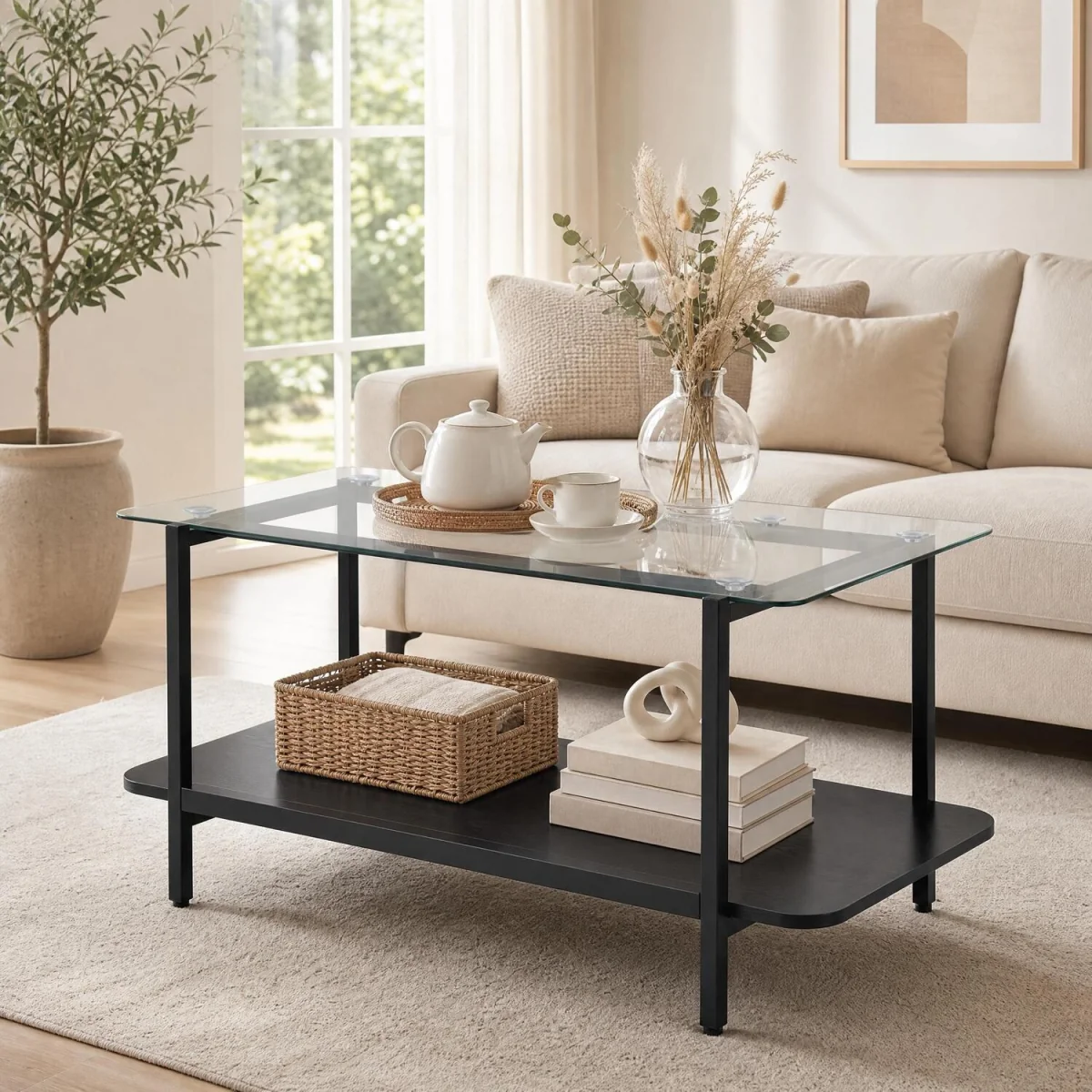 2 Tier Tempered Glass Coffee Table - Black – image 3