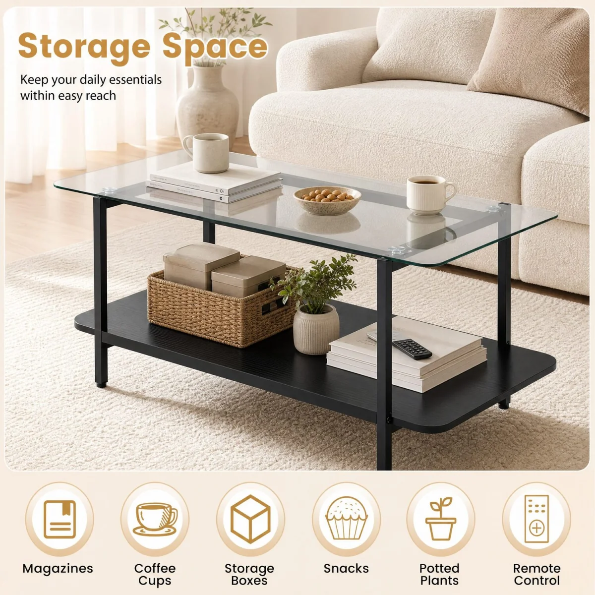 2 Tier Tempered Glass Coffee Table - Black – image 4