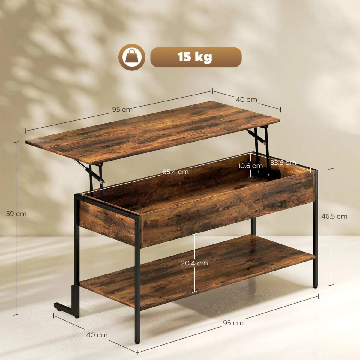 Vitoli Rustic Brown Lift-Top Coffee Table with Storage - Wyld Haus – image 4