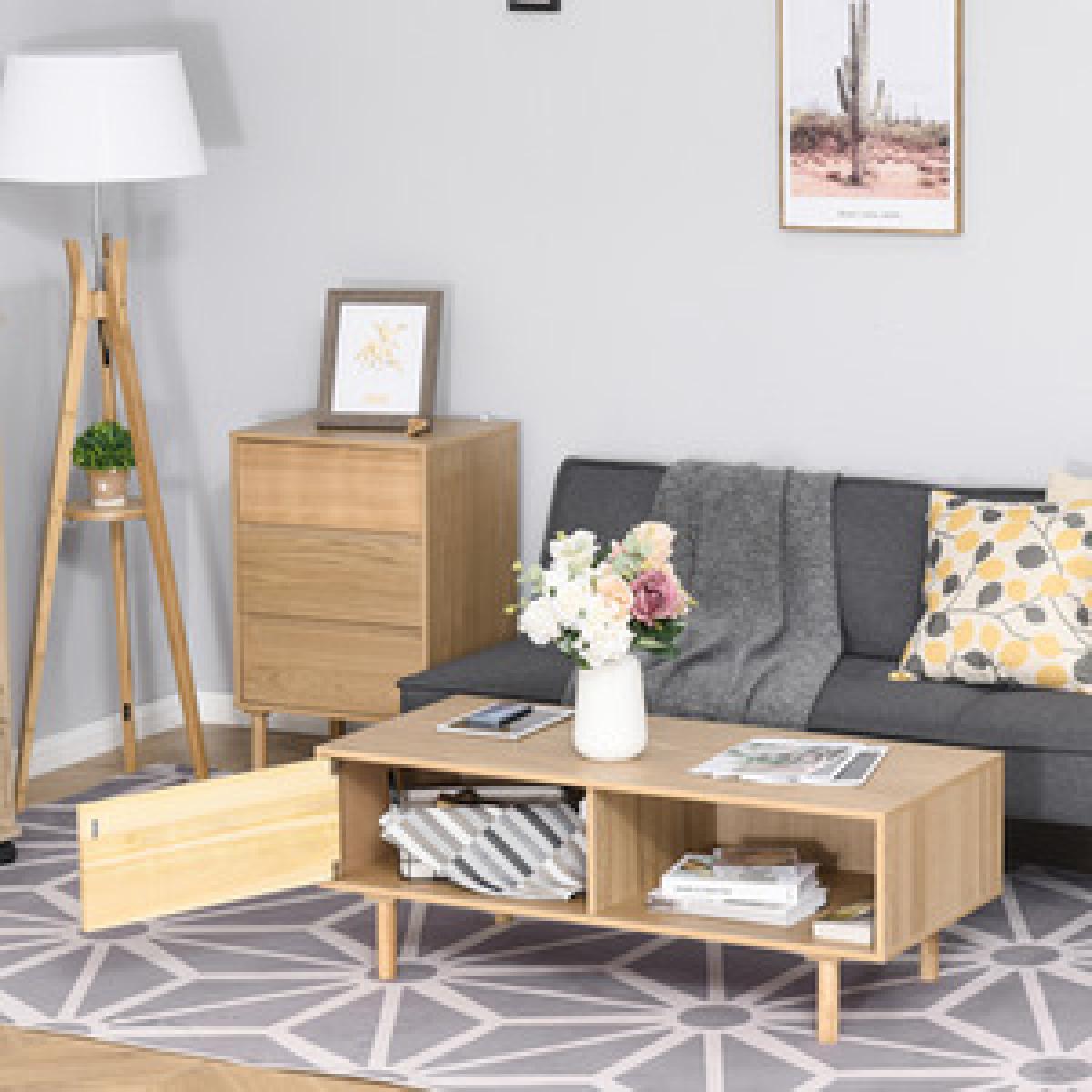 Modern Coffee Table With Storage Shelf - Nature Wood – image 2