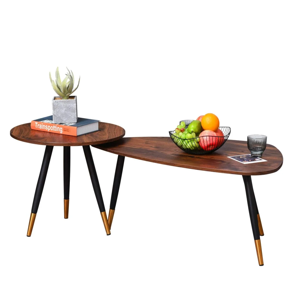 Nera Wood Walnut Finish 2-Piece Scandinavian Coffee Table Set – image 3