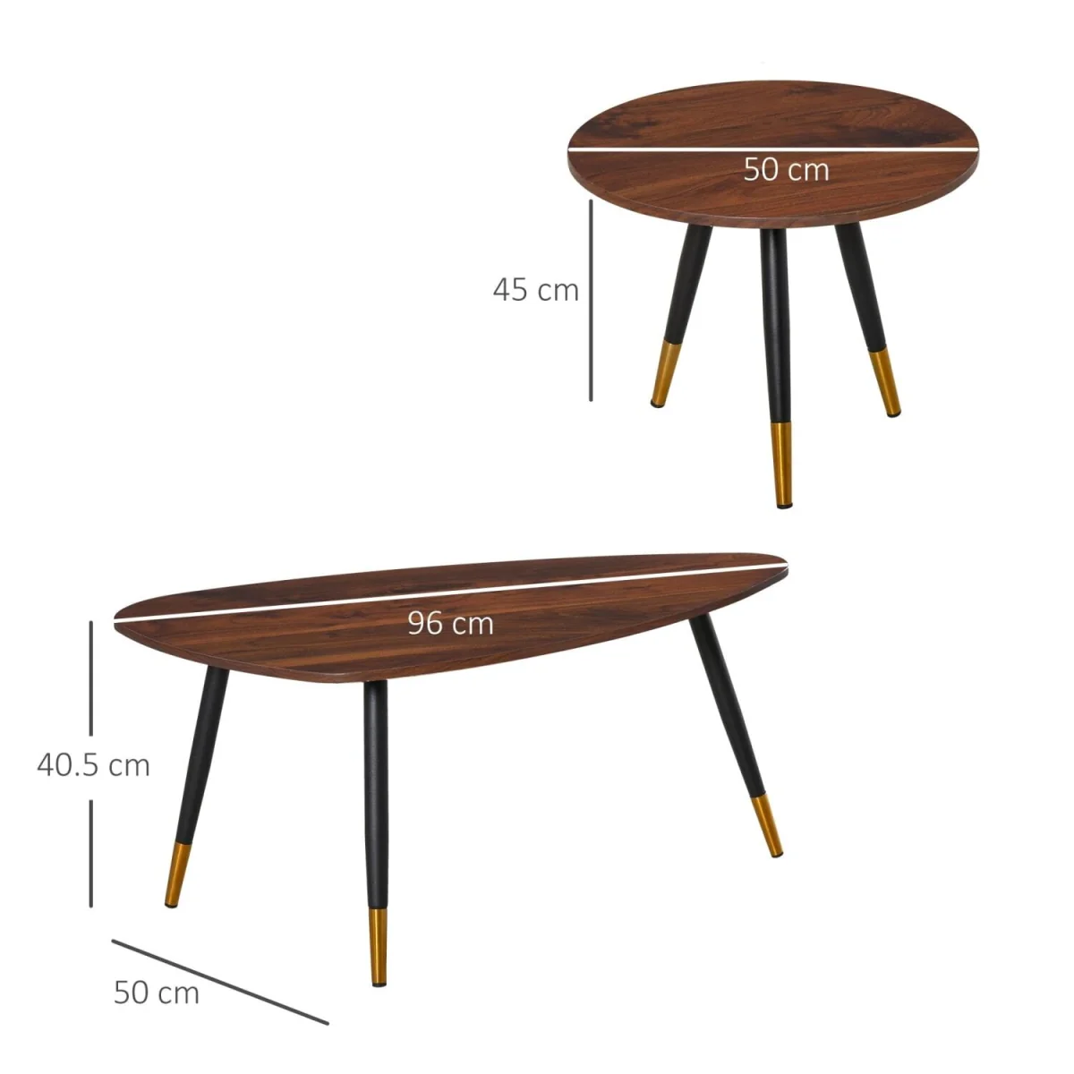 Nera Wood Walnut Finish 2-Piece Scandinavian Coffee Table Set – image 4