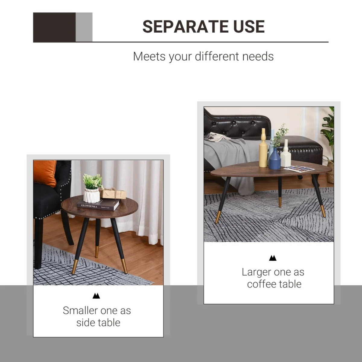 Nera Wood Walnut Finish 2-Piece Scandinavian Coffee Table Set – image 6