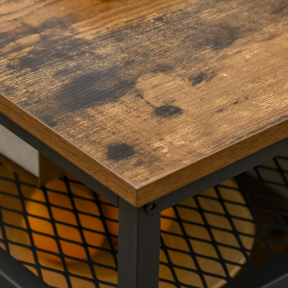 Industrial Coffee Table, Square Cocktail Table with 3-Tier Shelves - Rustic Brown – image 7