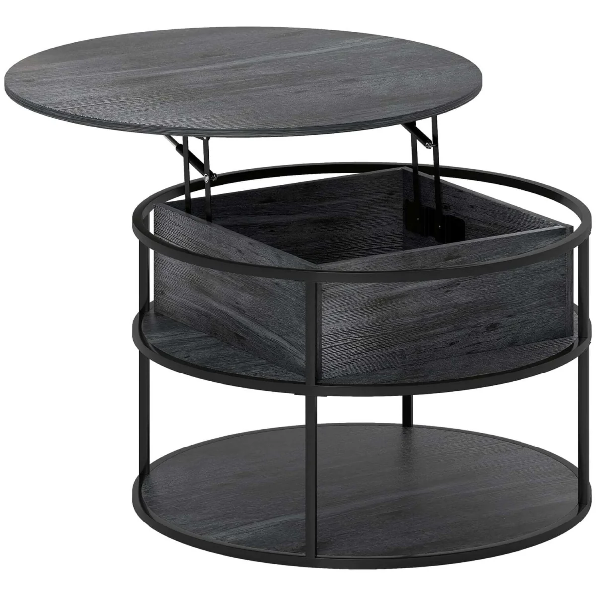 Diha Dark Grey Round Lift-Top Coffee Table with Hidden Storage – image 3