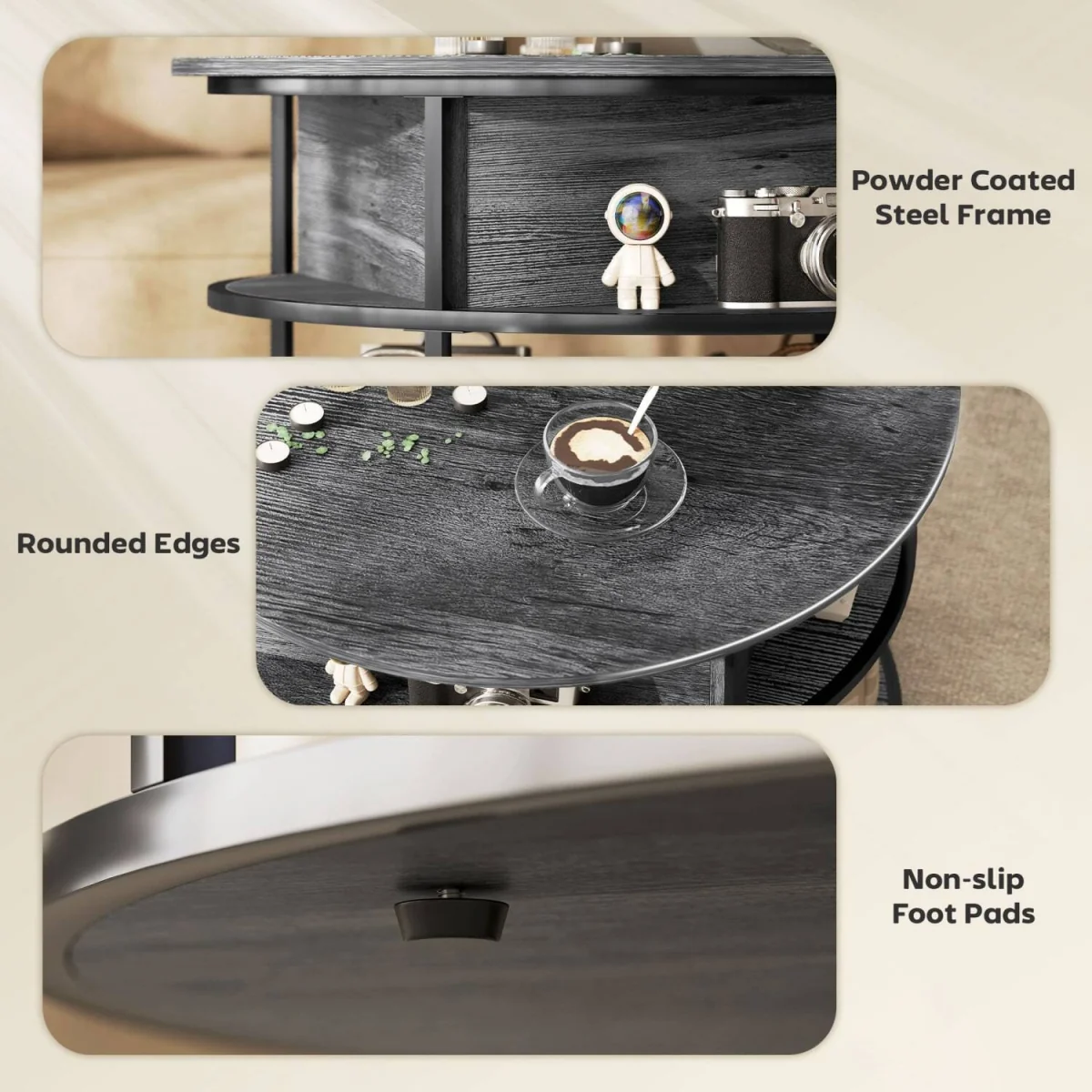 Diha Dark Grey Round Lift-Top Coffee Table with Hidden Storage – image 7