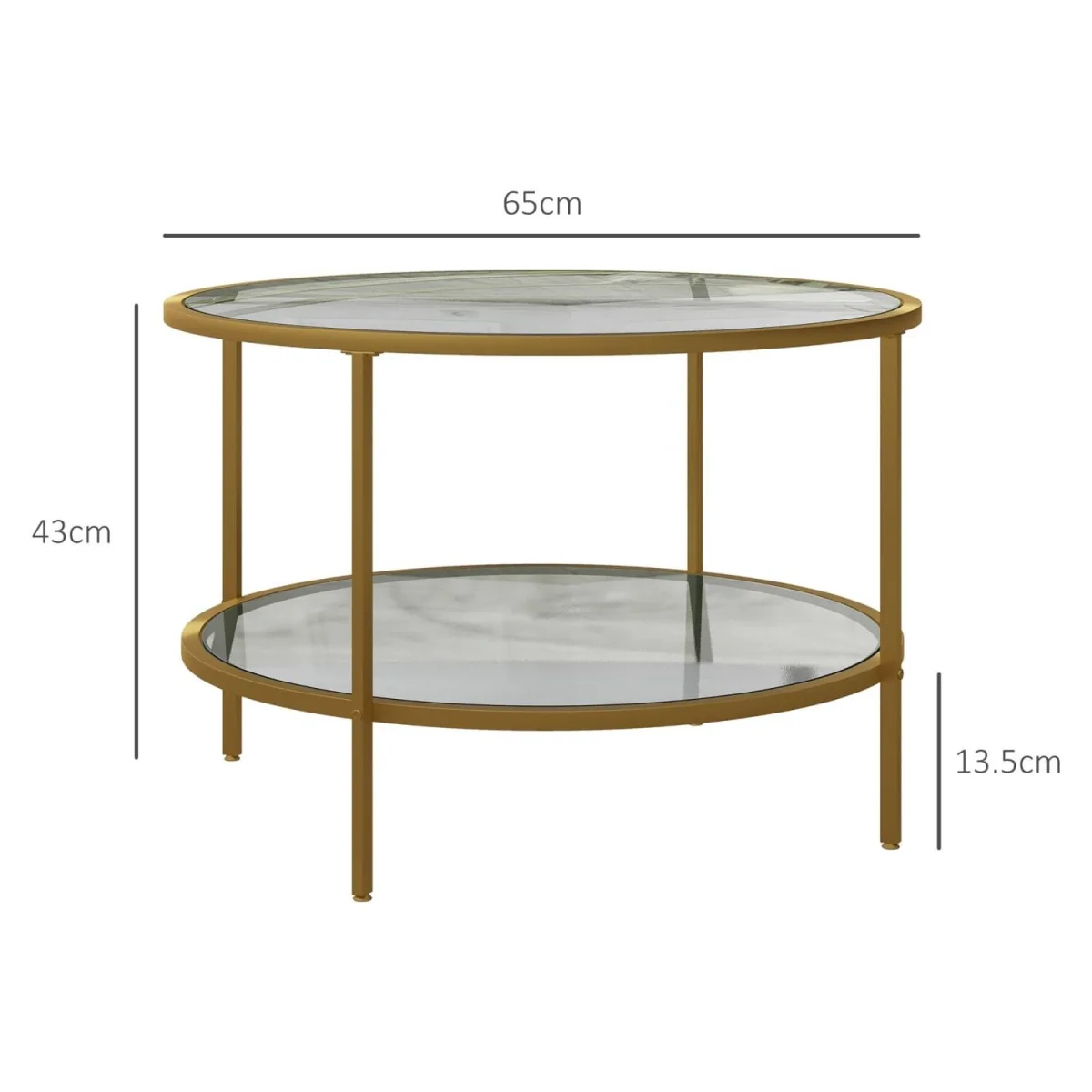 Tosomi Gold-Tone Round 2-Tier Coffee Table with Storage Shelf – image 5