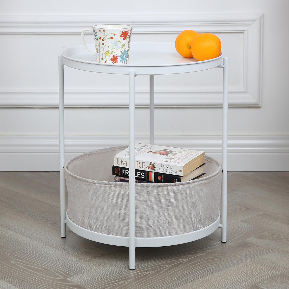 2-in 1 Bakewell - Side Coffee Table with Fabric Basket - White – image 2