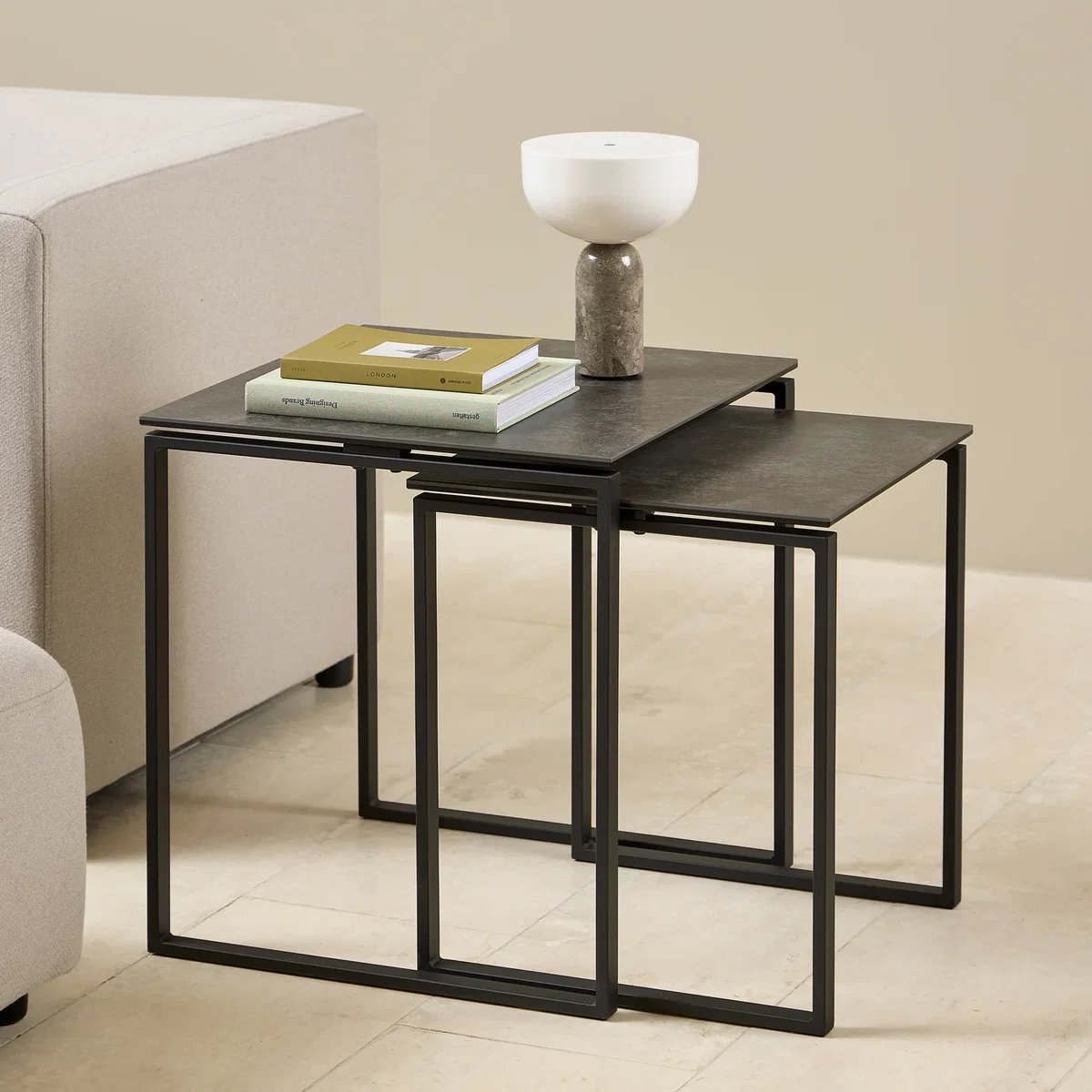 Katrine Square Coffee Table Set in Ceramic Black - Black – image 1