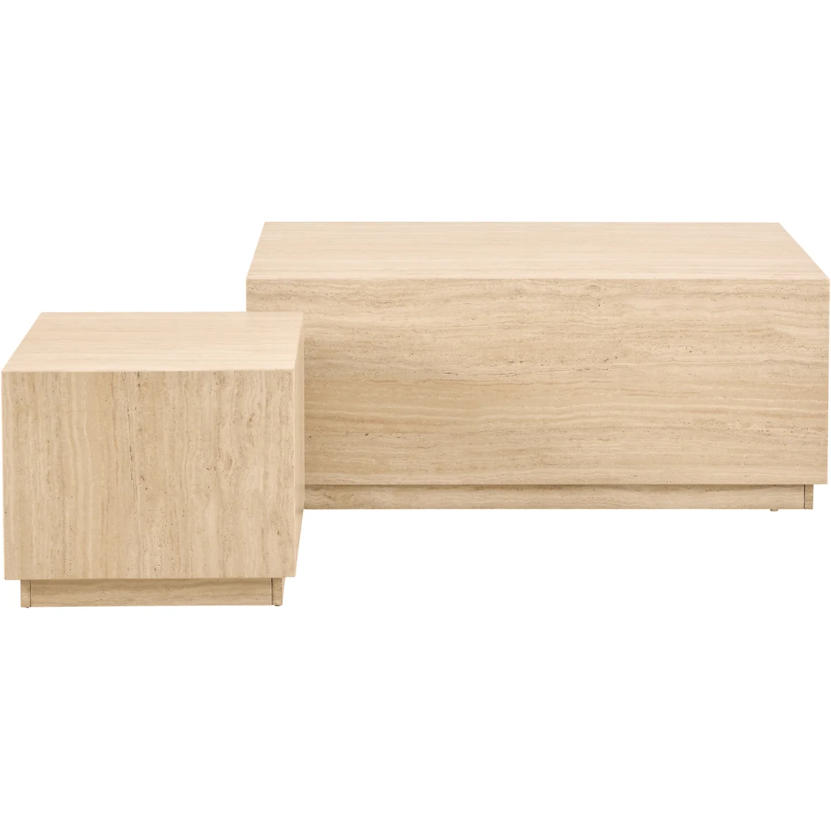 Dice Square and Rectangular Coffee Table Set of 2 in Travertine Rough Paper Effect - Travertine – image 2