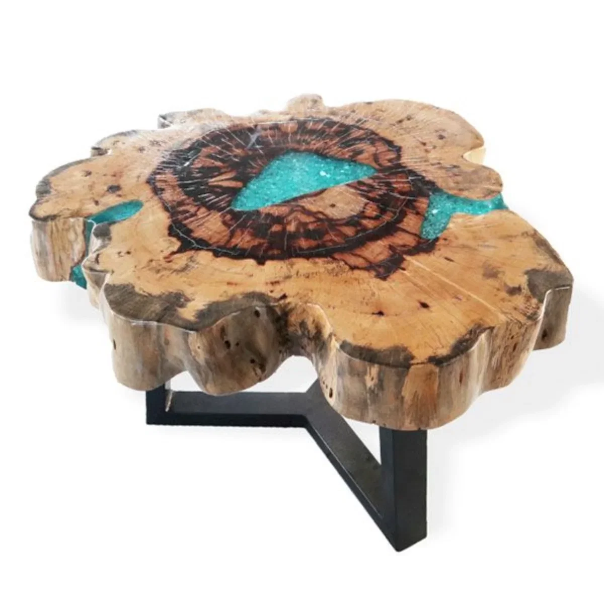 Tamarind & Resin Aqua Coffee Table Unique Modern Wooden Centerpiece - Brown – image 2