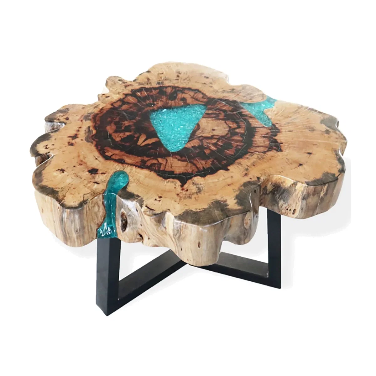 Tamarind & Resin Aqua Coffee Table Unique Modern Wooden Centerpiece - Brown – image 1