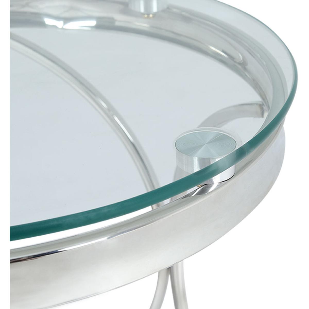 Modern Round Tempered Glass Coffee Tea End Table With Geometry Chrome Base - Silvery – image 3