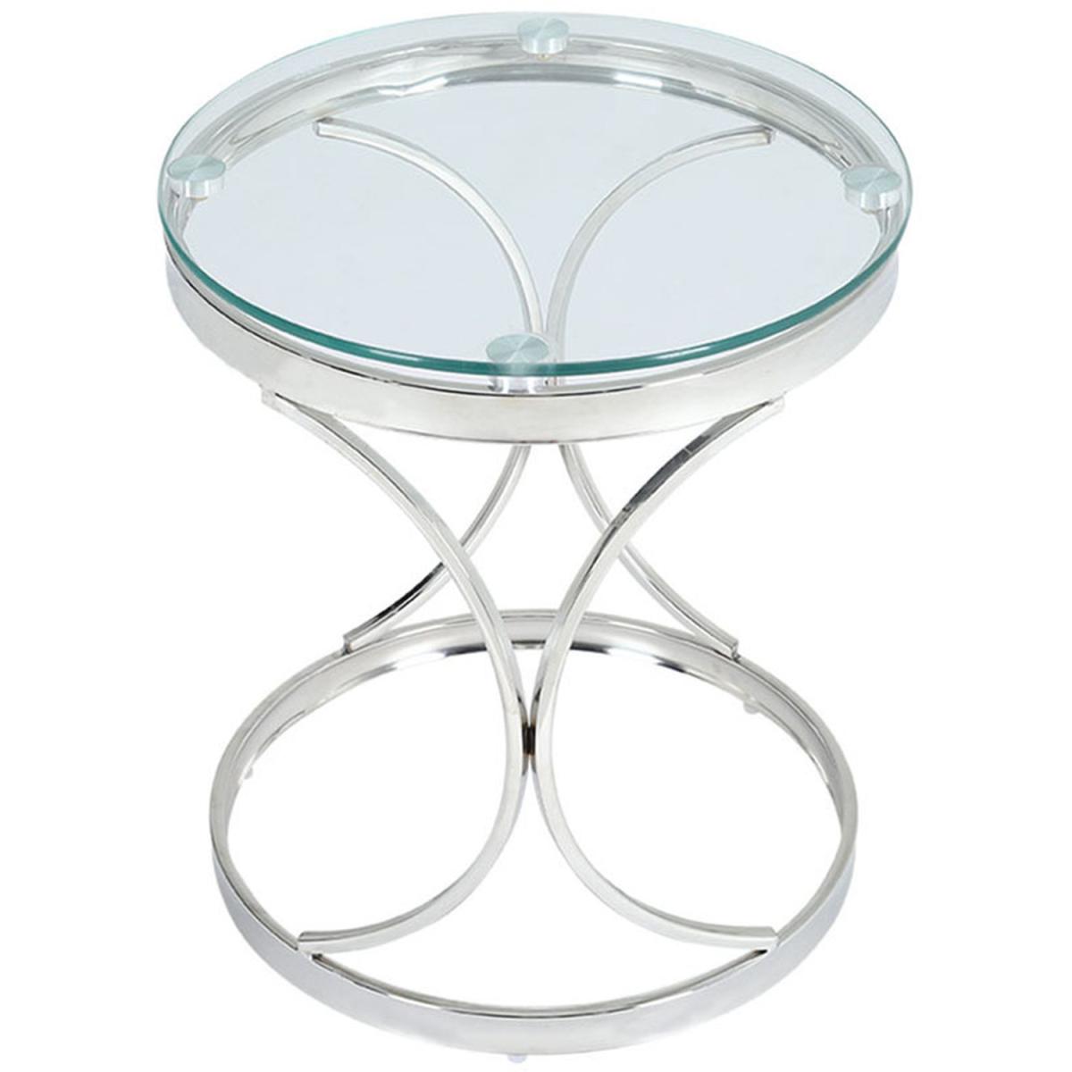 Modern Round Tempered Glass Coffee Tea End Table With Geometry Chrome Base - Silvery – image 4