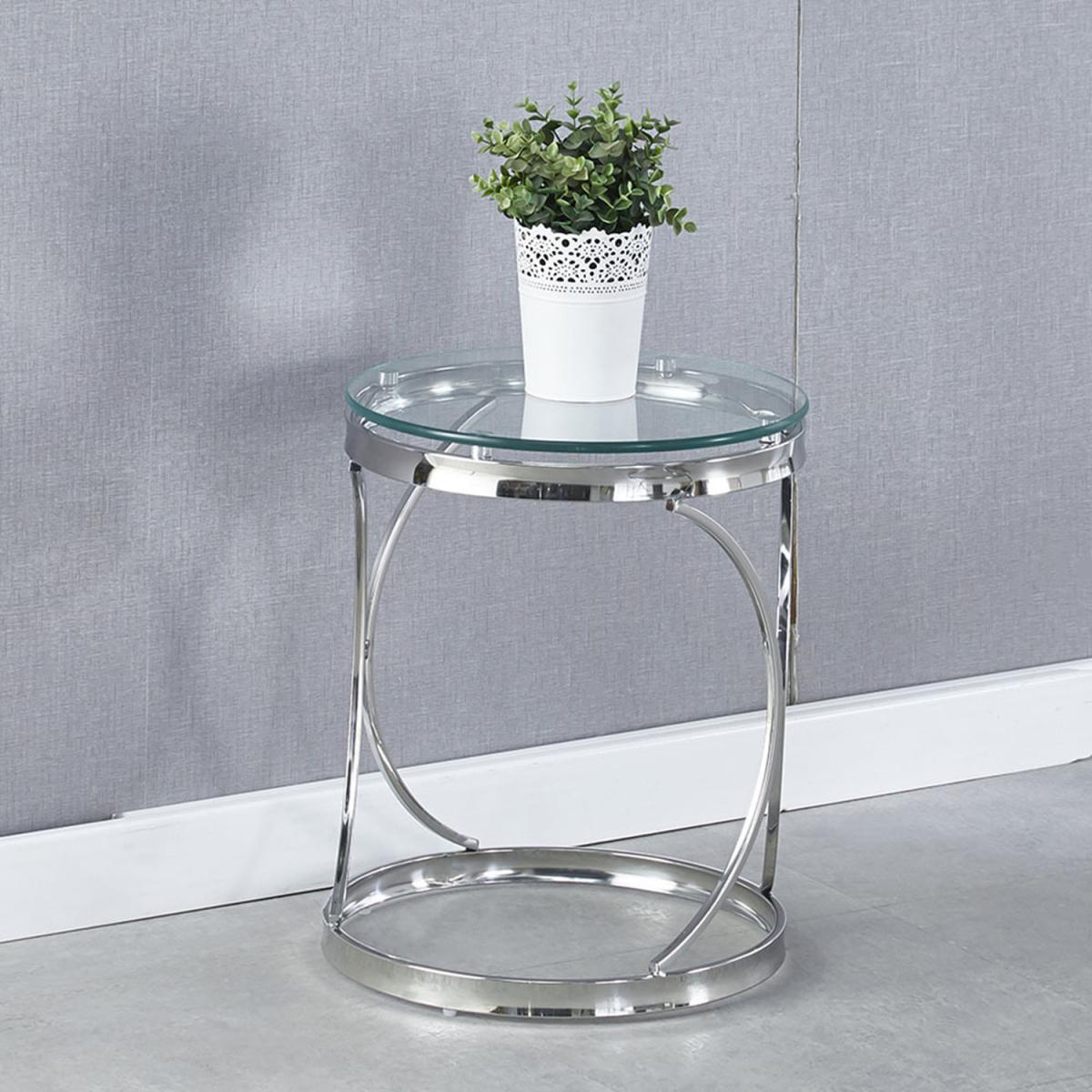 Modern Round Tempered Glass Coffee Tea End Table With Geometry Chrome Base - Silvery – image 1