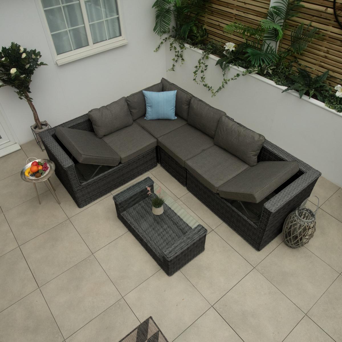 Bracken Outdoors Madrid Rectangular Rattan Corner Sofa with Coffee Table - grey – image 2