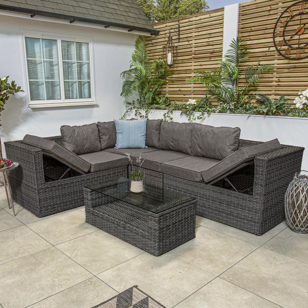 Bracken Outdoors Madrid Rectangular Rattan Corner Sofa with Coffee Table - grey – image 5