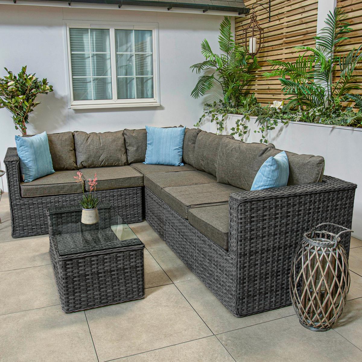 Bracken Outdoors Madrid Rectangular Rattan Corner Sofa with Coffee Table - grey – image 1