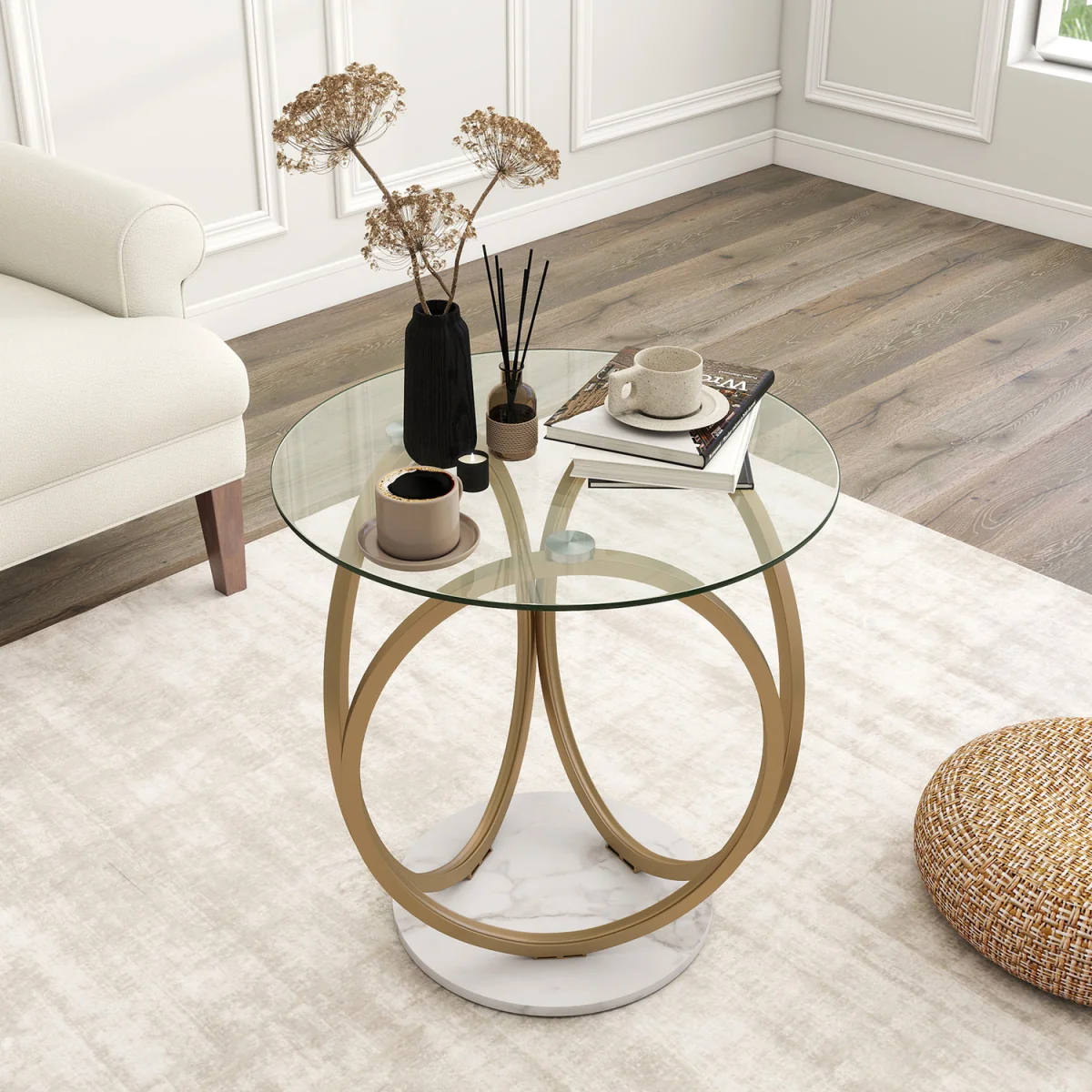 Oval circular coffee table - Gold – image 2