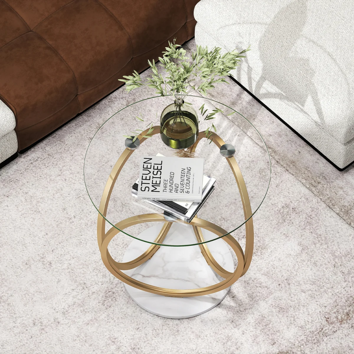 Oval circular coffee table - Gold – image 6