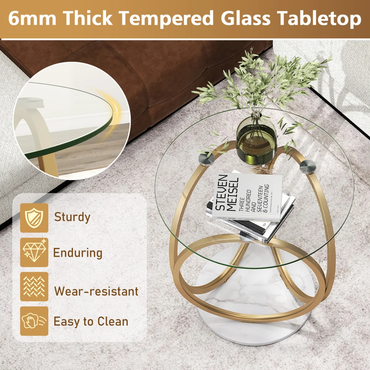 Oval circular coffee table - Gold – image 8