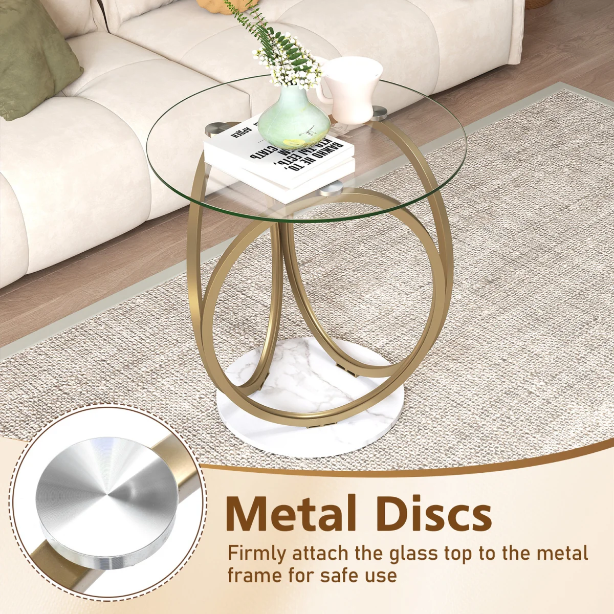 Oval circular coffee table - Gold – image 10