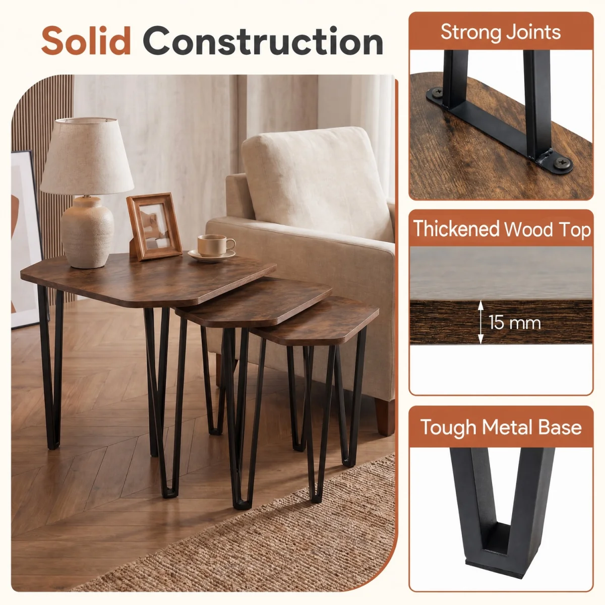 Set of 3 Industrial Nesting c - Rustic Brown – image 5