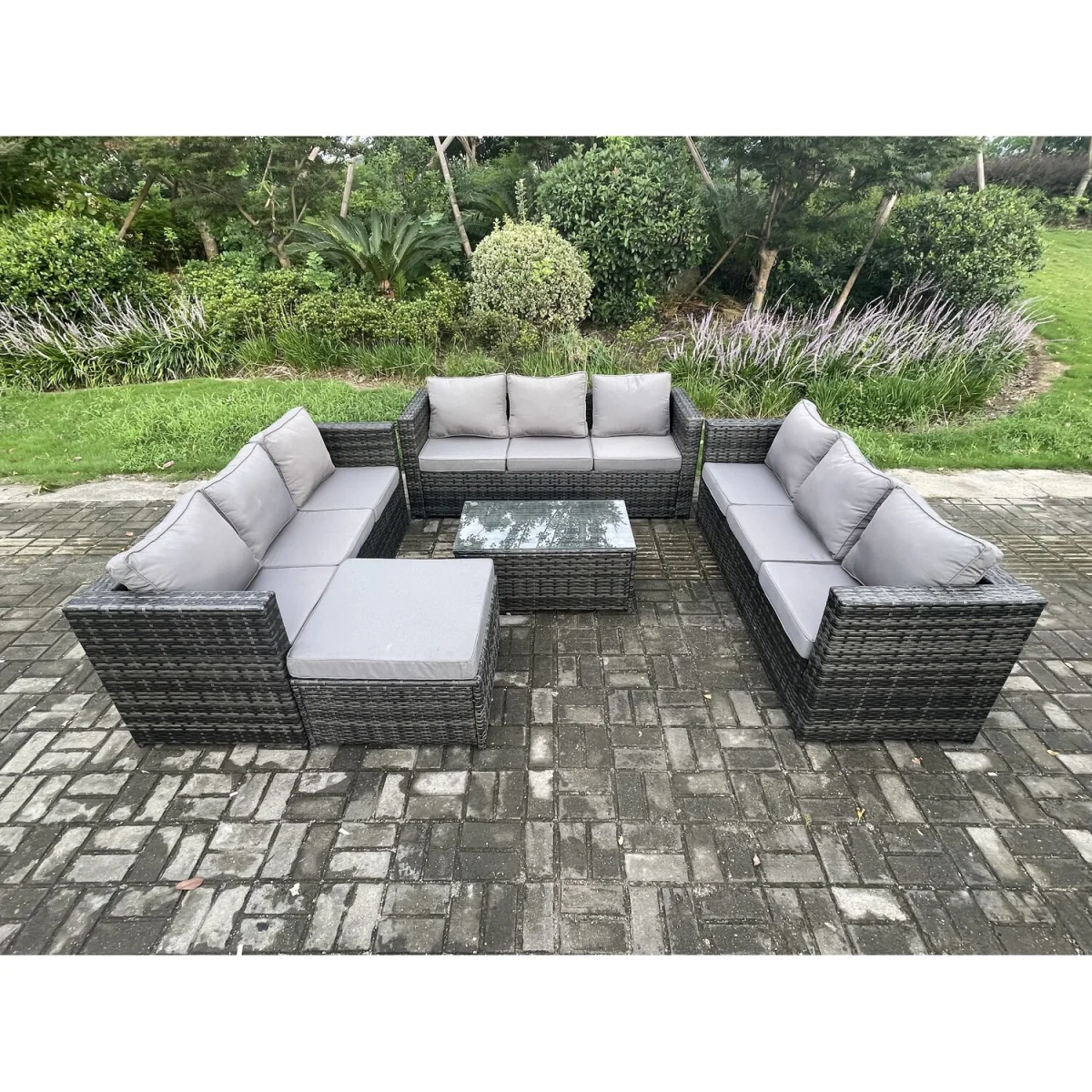 Fimous Rattan Lounge Set with Coffee Table & Stool - Dark Grey – image 3